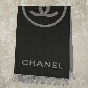 Chanel Double CC Interlocking Logo Wrap Scarf Black Grey